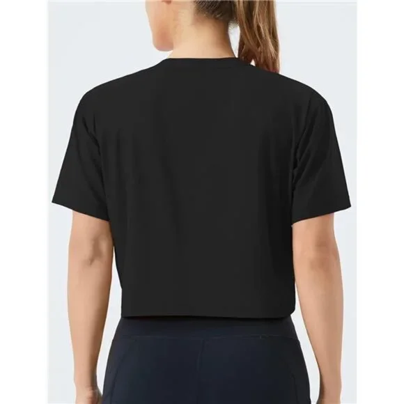 Women's Workout Crop Top T-Shirt Short Sleeve Boxy Running Cropped Basic Tee - Picture 2 of 7